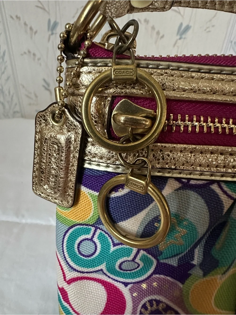 Coach Poppy Pop Art Wristlet with Gold Trim
